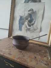 CASSEROLE CUIVRE ANCIENNE 19EME FORME RONDE MANCHE LAITON.