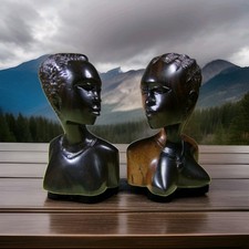 Belles sculptures bois Couple tête buste EBENE  provenant du BENIN