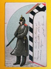 CP dos 1900 Illustration Militaire Soldat GARDE ALLEMAND Casque à Pointe Guérite