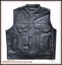 Gilet Jacket en Cuir de Vachette - Col Rond (SOA)- 38 à 48 - leather vest