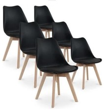 Lot de 6 chaises - Noir - Scandinave - Pieds bois