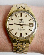 Montre Roamer Stingray Rotodate Automatic gold, logo plexi originale NOS