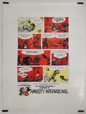 Franquin & Delporte Gaston Lagaffe - Amnesty international Circa 1980 Affiche