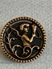 Bouton ancien, Ange porteur de flamme, 25 mm, laiton, belle face,
