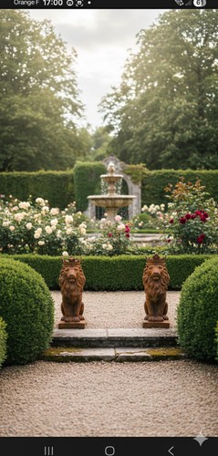 Paire statues lions - de, de