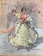 LUCIENNE CAPDEVIELLE TABLEAU 1920 PEINTURE DANSES ROMANIA GENS DU VOYAGE