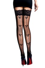 Bas Voile Noir Effet Couture Noeud Auto-Fixant Siliconé Lingerie NEUF SEXY