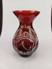 Ancien vase verre rouge peint à la main MURANO VENISE vintage design Italie