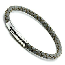 Hommes Cuir Bracelet Acier Inoxydable Trigger Fermoire 5mm Gris Tressé Cuir