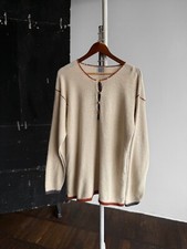 Pull femme vintage beige tricoté manches longues Gudrun Sjoden coton lin L/XL