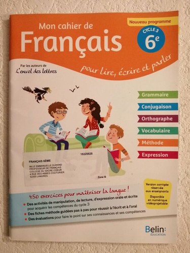 Mon cahier français - français, |