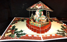 JJ/2  Carte Fantaisie POP UP 3D Carte Dépliante MANEGE DE  NOÊL Non Ecrite 25cm