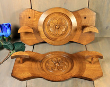 French Antique PAIR Hand Carved Wooden Wall Coat Rack BRETON Mid Century MCM