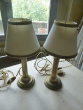 Paire de lampes bougeoirs Anciennes laiton massif - Abat jour blanc - 32 cm