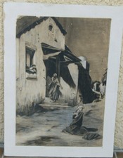 tableau ancien Signé M .PIERRE Crayon? Fusain? craie - religieux