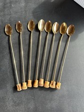 8 grandes cuillères à glace ou à mazagran en métal doré en Très Bon État