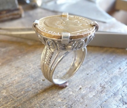 Bague pièce argent griffes - pièce, 4