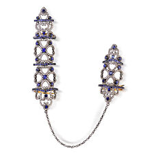 Bague à deux doigts diamant saphir style vintage argent sterling 925 bague en...