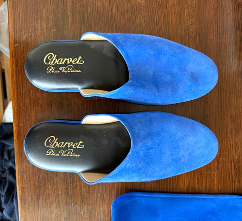 Charvet blue suede slippers - blue,