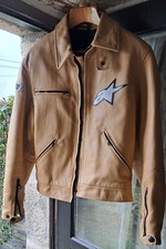Blouson moto ALPINESTARS  en cuir beige, mixte, taille M/L  très belle occasion