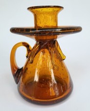 Très joli BOUGEOIR A MAIN VINTAGE signé BIOT verre soufflé bullé couleur ambre