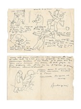 Pierre AMBROGIANI / Lettre autographe signée / 6 dessins originaux / Pastis