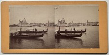 ITALIE Venise Gondole c1895 Photo Stereo Artistique Vintage Albumine déchirure