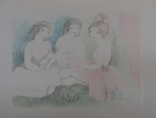 Marie LAURENCIN : Trois amies avec une guitare, Lithographie signée