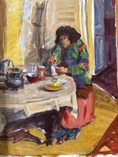 SUPERBE OEUVRE LOUIS PEYRE (1923-2012)-FEMME A TABLE
