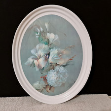 Grand plateau décoratif en résine à décor de fleurs - XXe