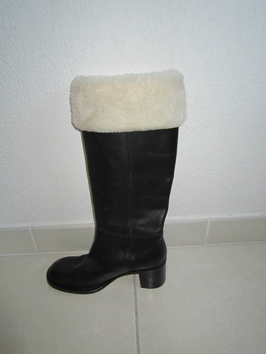 Bottes cuir noir fourrure - bottes,