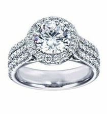 Bague de fiançailles Halo 3,25 ct coupe ronde Moissanite or blanc massif 14...