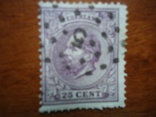 timbre Nederland 25 cent roi- lilas-oblitéré pointillets-petite bordure à droite