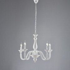 Lustre En Bois Blanc Shabby Chic Design Classique 5 Lumières BON-519