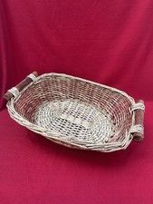 Grand Panier Corbeille Rectangulaire en Osier avec Anses en Bois Vintage