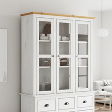 Armoire avec Portes Vitrées Buffet Rangement Gris Bois de Pin Massif vidaXL