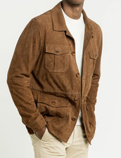 Chemise homme en cuir marron 100 % pur daim cuir souple blazer manteau...