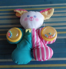 B2C / doudou hochet lapin chien vert jaune blanc rose FISHER PRICE