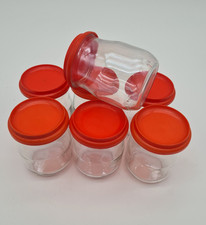 Anciens pots en verre pour yaourt (lot de 7) avec couvercle orange vintage - A67