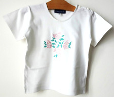 T-shirt BLANC brodé fleurs ROSE 2 ans Gina Diwan TBE  Très beau voir photo