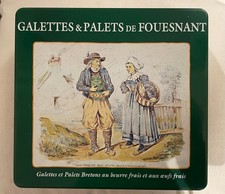 Boite métallique galettes & palets de Fouesnant, lithographie musée faïence 1999