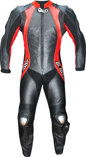 Combinaison cuir moto rouge - cuir,