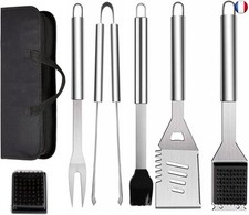 Ensemble Lot de 6 Ustensiles de Barbecue en Acier Inoxydable avec Sac de