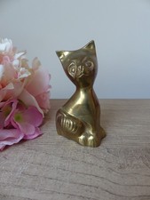 Statuette chat assis en laiton doré, Sculpture chat en laiton vintage décoration