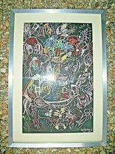 RARE TABLEAU DESSIN de HELLEBOID. DECO MODERNE GRAFFITI STREET POP ART vintage70