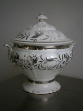 Petite Soupière Faïence Bordeaux Vieillard Céramique décor Argenté Ancien