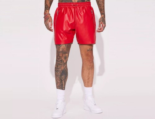 Short cuir motard - de, rouge