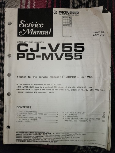 Pioneer v55 mv55 manual - cj-v55, pd-mv55