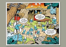 LES SCHTROUMPFS : LE CAMP - TOILE IMPRIMÉE SUR CADRE BOIS