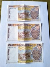 TROIS BILLETS BANQUE CENTRALE de L'AFRIQUE de L'OUEST " 1000 FRANCS "